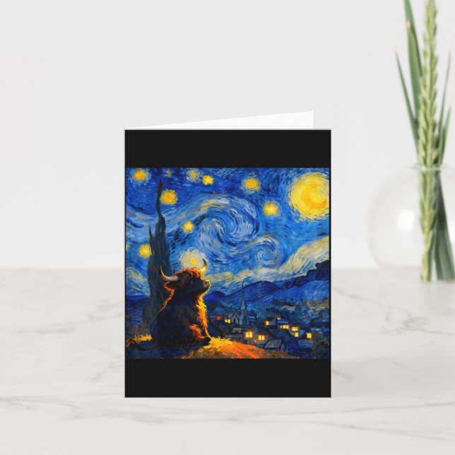Cute Highland Baby Cow Graphic Van Gogh Style Star Karte (Vorderseite)
