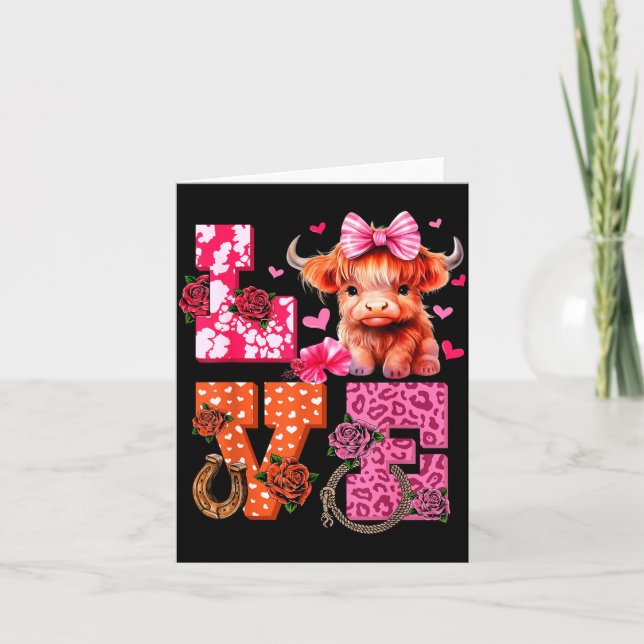 Cute Highland Cow And Nk Heart Valentines Day Love Karte (Vorderseite)
