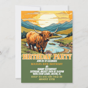 Cute Highland Cow Anniversaire Invitations