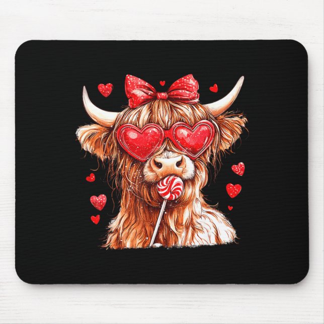 Cute Highland Cow Candy Cane Heart Valentines Day  Mousepad (Vorne)