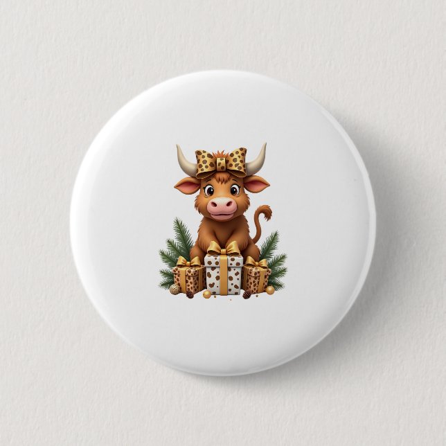 Cute Highland Cow Christmas Santa Highland Cow Lov Button (Vorderseite)