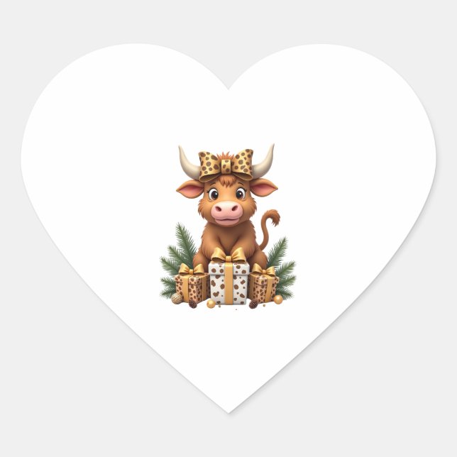 Cute Highland Cow Christmas Santa Highland Cow Lov Herz-Aufkleber (Vorderseite)