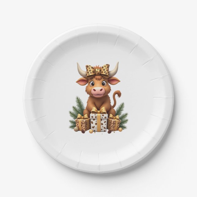 Cute Highland Cow Christmas Santa Highland Cow Lov Pappteller (Vorderseite)
