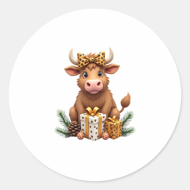 Cute Highland Cow Christmas Santa Highland Cow Lov Runder Aufkleber (Vorderseite)