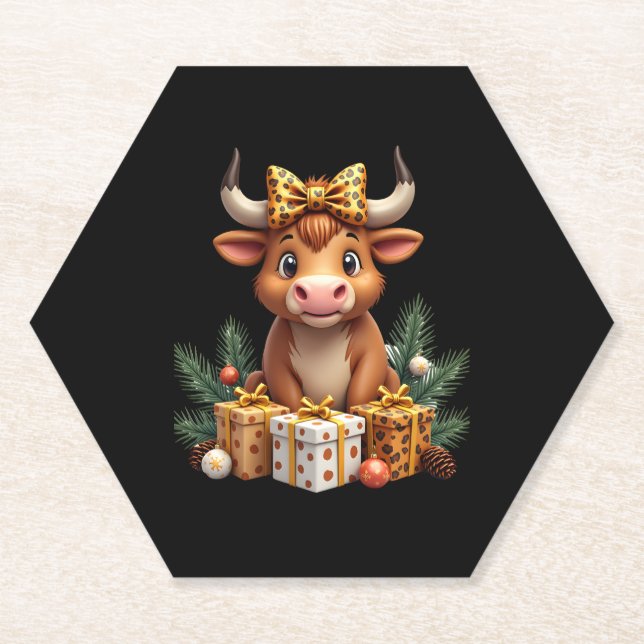 Cute Highland Cow Christmas Santa Highland Cow Lov Untersetzer (Vorderseite)