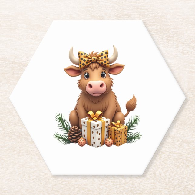 Cute Highland Cow Christmas Santa Highland Cow Lov Untersetzer (Vorderseite)