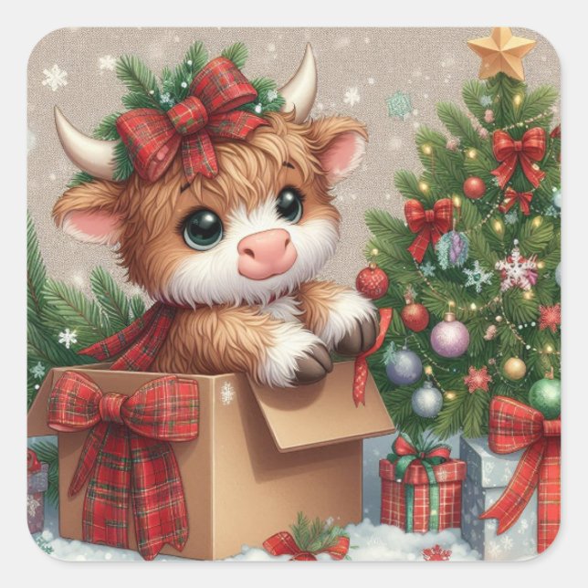 Cute Highland Cow Christmas Sticker (Vorderseite)