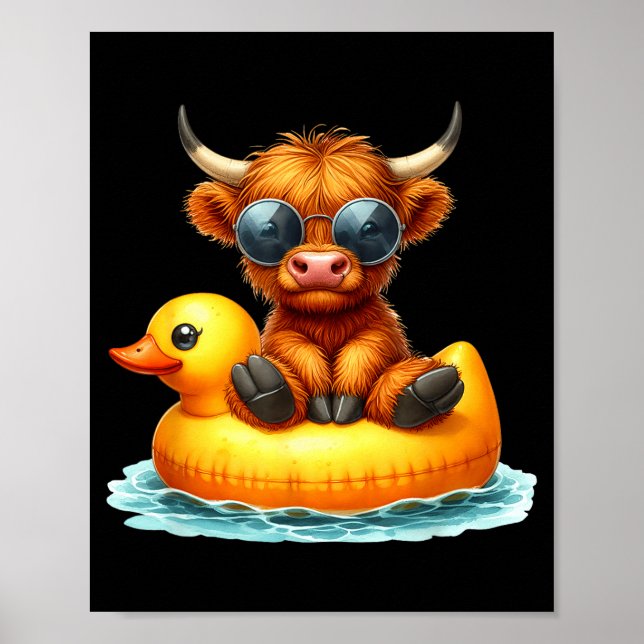 Cute Highland Cow Duck Ol Float Summer Vibes Swimm Poster (Vorne)