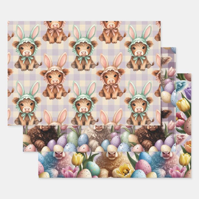Cute Highland Cow Easter Bunny Bonnets in Pastel Geschenkpapier Set (Set)