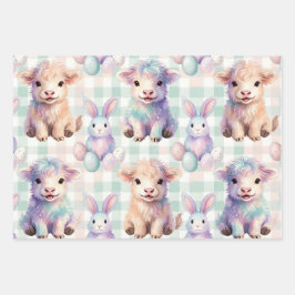 Cute Highland Cow Easter Eggs Pastel Geschenkpapier Set