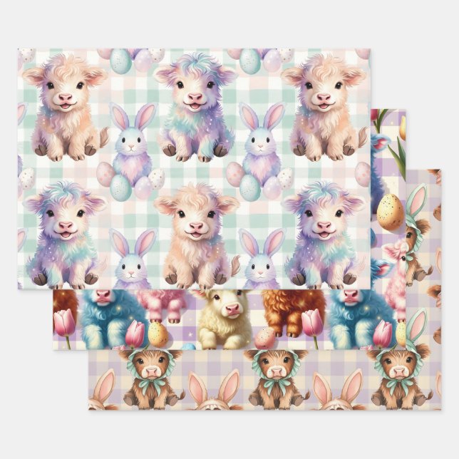 Cute Highland Cow Easter Eggs Pastel Geschenkpapier Set (Set)