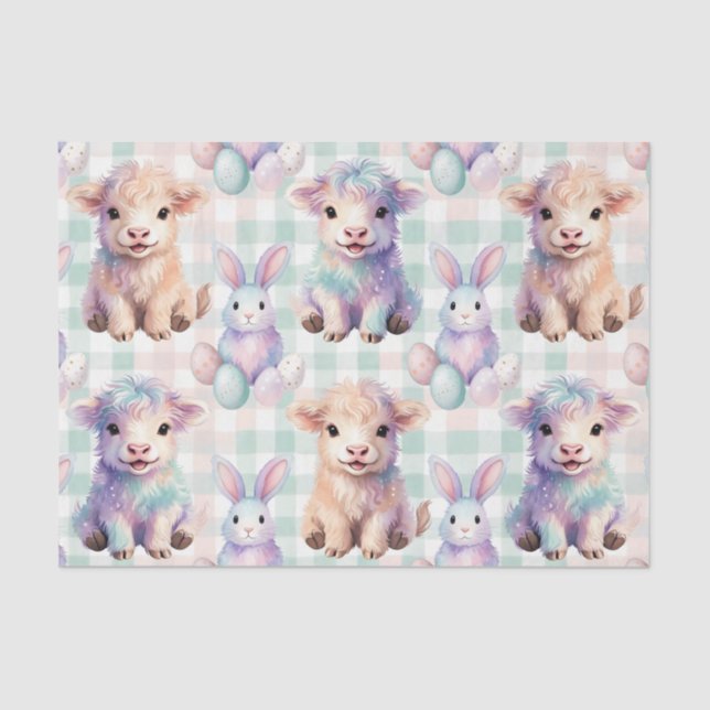 Cute Highland Cow Easter Eggs Pastel Seidenpapier (Vorderseite)