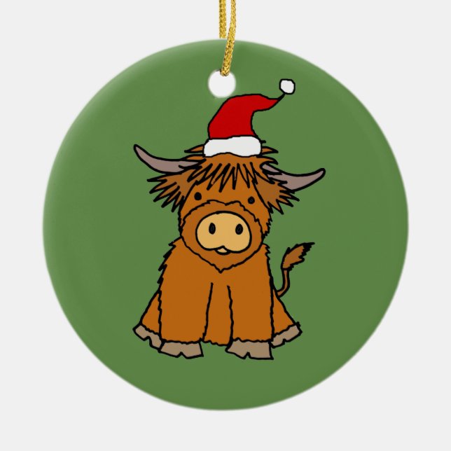 Cute Highland Cow in Santa hat Christmas Keramik Ornament (Vorne)