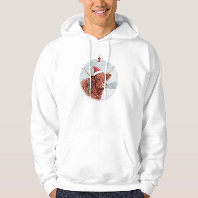 Cute Highland Cow in Santa Hat Christmas Sweatshir Hoodie (Vorderseite)