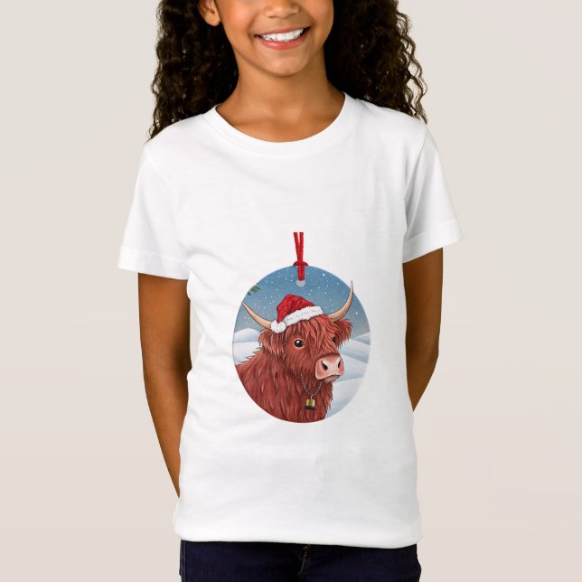 Cute Highland Cow Kids Christmas Shirt | Santa Hat (Vorderseite)