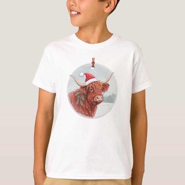 Cute Highland Cow Kids Christmas Shirt | Santa Hat (Vorderseite)