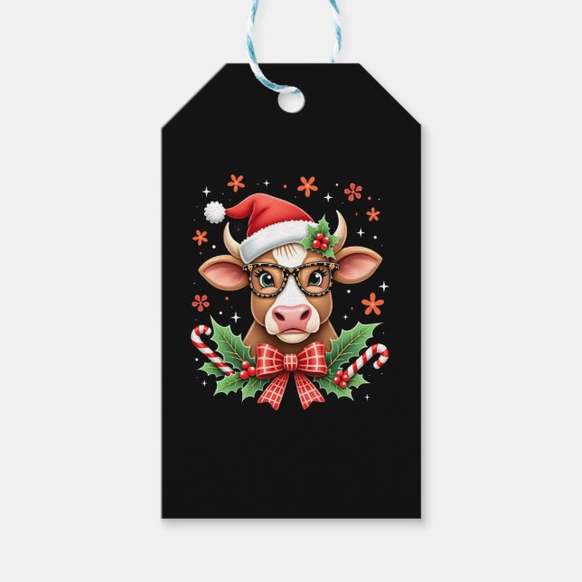 Cute Highland Cow Lover Santa Hat Western Christma Geschenkanhänger (Vorderseite)