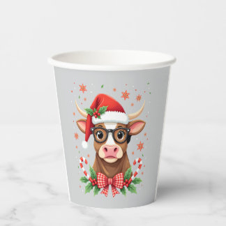 Cute Highland Cow Lover Santa Hat Western Christma Pappbecher