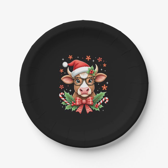 Cute Highland Cow Lover Santa Hat Western Christma Pappteller (Vorderseite)