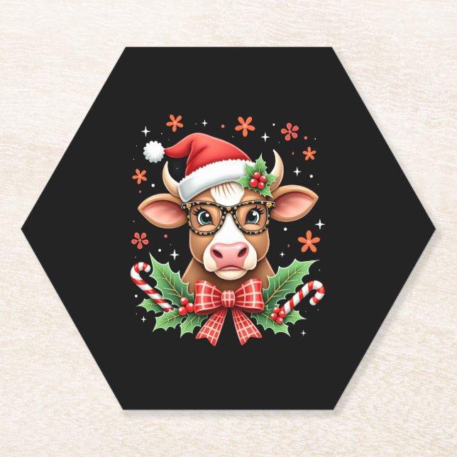 Cute Highland Cow Lover Santa Hat Western Christma Untersetzer (Vorderseite)