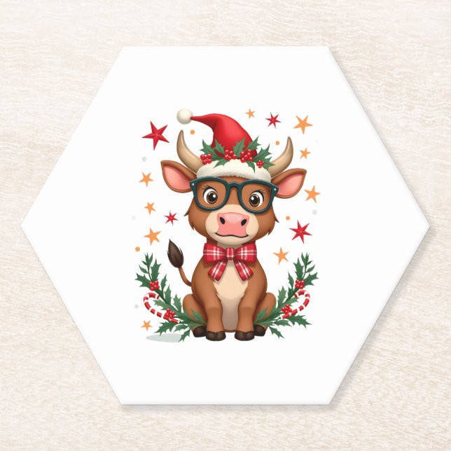 Cute Highland Cow Lover Santa Hat Western Christma Untersetzer (Vorderseite)