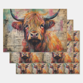 Cute Highland Cow Portrait Ephemera Geschenkpapier Set