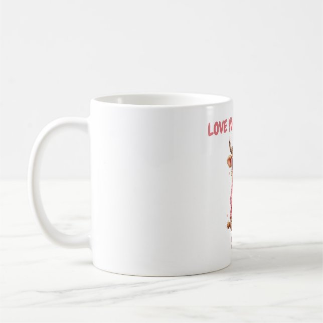 Cute Highland Cow Valentine Heart Glasses Coffee m Kaffeetasse (Links)
