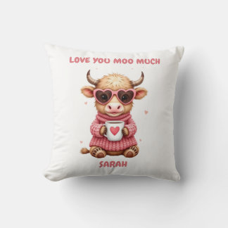 Cute Highland Cow Valentine Heart Glasses Coffee m Kissen
