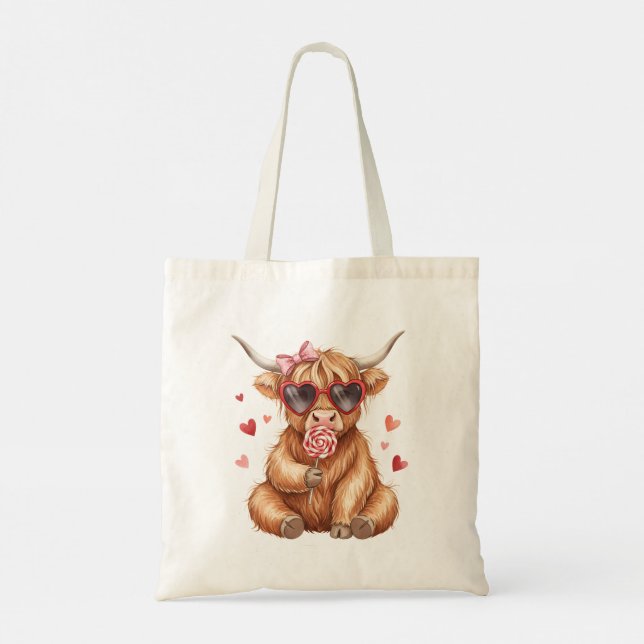 Cute Highland Cow Valentine Tote Bag (Dos)