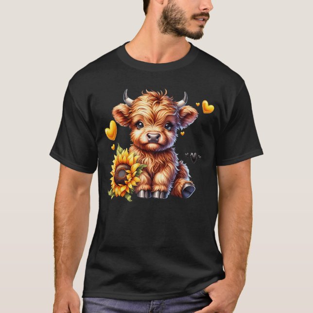 Cute Highland Cow with Sunflower Women Girl friend T-Shirt (Vorderseite)
