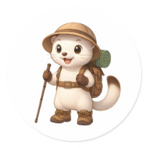 Cute Hiking Okojo Sticker – Japanese Stoat Adventu