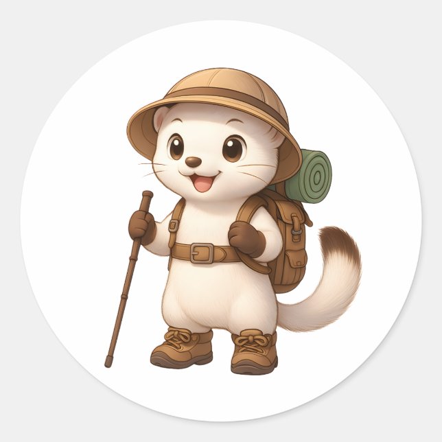 Cute Hiking Okojo Sticker – Japanese Stoat Adventu (Vorderseite)