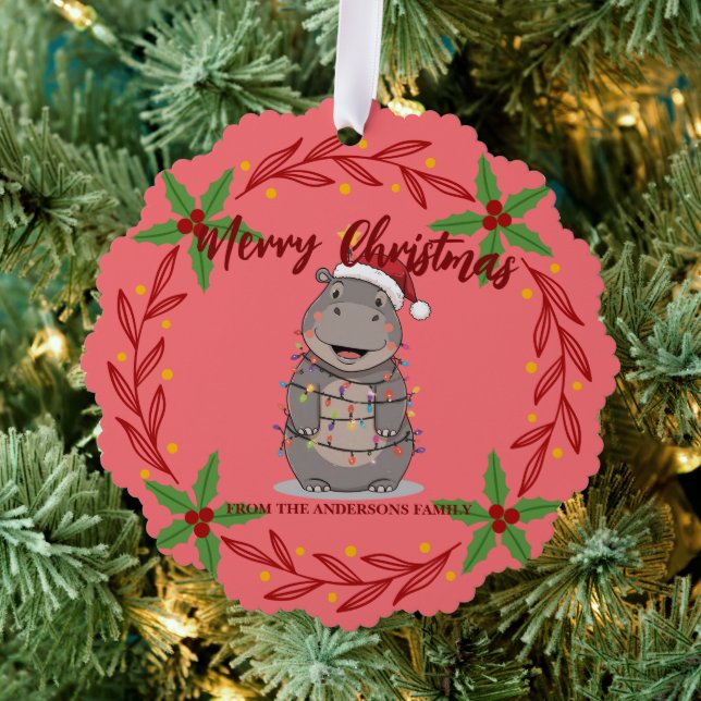 Cute Hippo christmas tree zoo animal Xmas Wealth f Ornament Karte (Insitu (Baum))