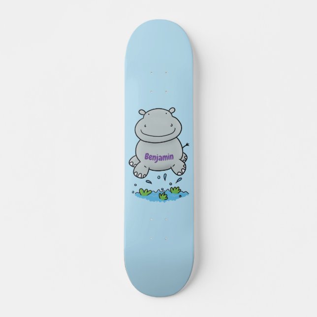 Cute hippo jumping cartoon illustration skateboard (Vorne)