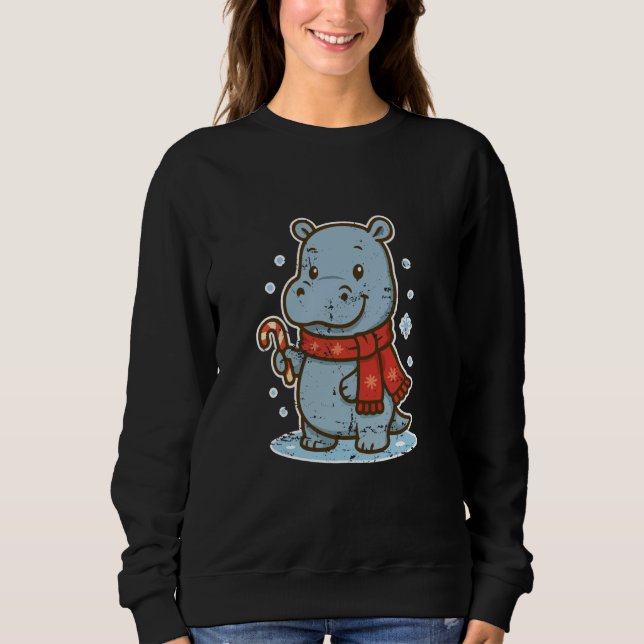 Cute Hippo Winter with Candy Cane Sweatshirt (Vorderseite)