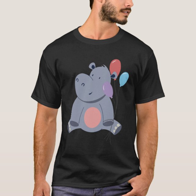 Cute Hippopotamus With Balloons T-Shirt (Vorderseite)