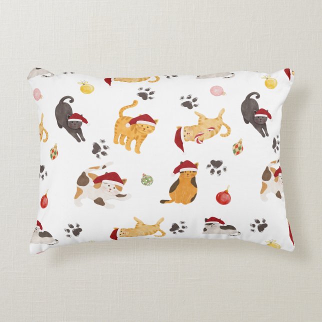 Cute Holiday Cat Pattern Dekokissen (Vorderseite)