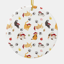 Cute Holiday Cat Pattern Keramik Ornament