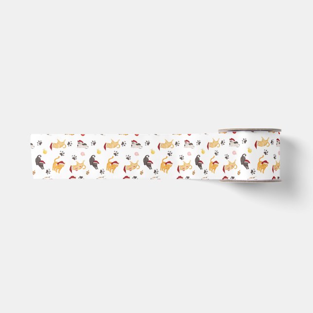 Cute Holiday Cat Pattern Satinband (Vorderseite)