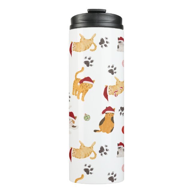 Cute Holiday Cat Pattern Thermosbecher (Vorderseite)