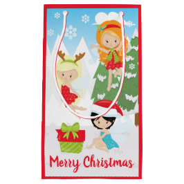 Cute Holiday Fairies with Present & Snowflakes Kleine Geschenktüte