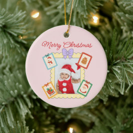 Cute Holiday Keepsake with Festive Pastel Frames  Keramik Ornament