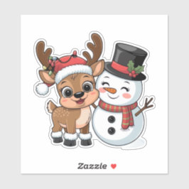 Cute Holiday Reindeer & Snowman Aufkleber
