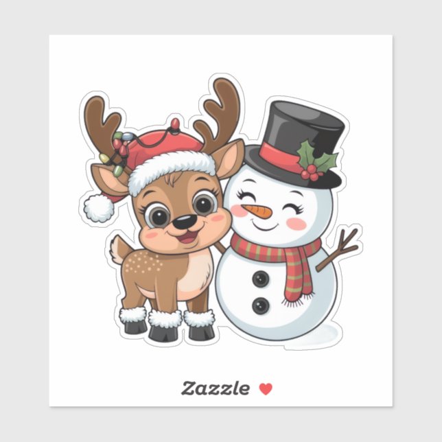Cute Holiday Reindeer & Snowman Aufkleber (Blatt)