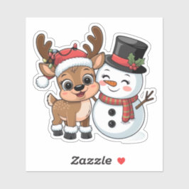 Cute Holiday Reindeer & Snowman Aufkleber