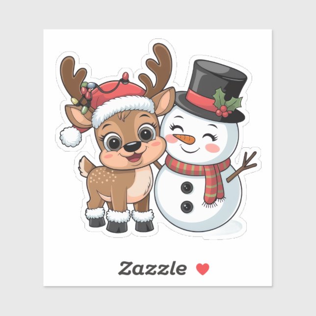 Cute Holiday Reindeer & Snowman Aufkleber (Blatt)