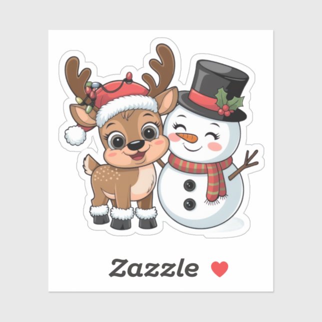 Cute Holiday Reindeer & Snowman Aufkleber (Blatt)