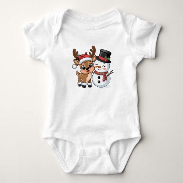 Cute Holiday Reindeer & Snowman Baby Strampler (Vorderseite)