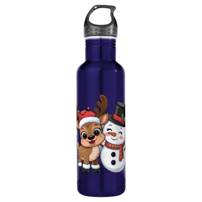 Cute Holiday Reindeer & Snowman Edelstahlflasche (Vorderseite)