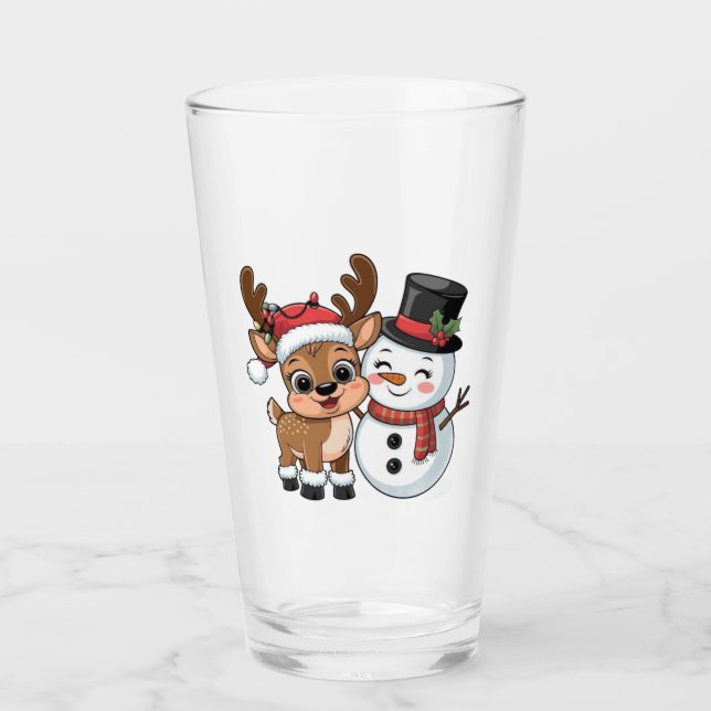 Cute Holiday Reindeer & Snowman Glas (Vorderseite)